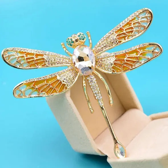 Blue Crystal Rhinestone Dragonfly Brooch Lapel Pin Gift for Women