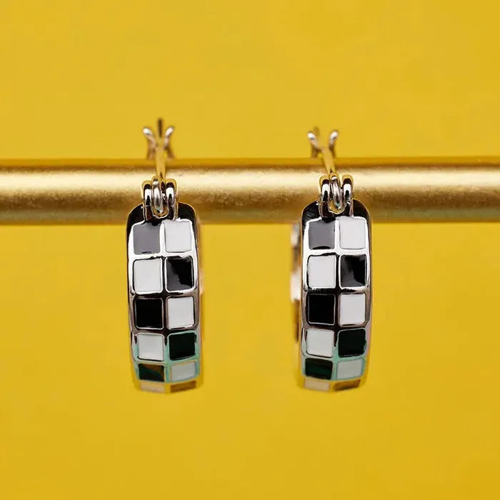 Classic Design Women's Square Resin Inlaid Drop Earrings Copper Jewelry