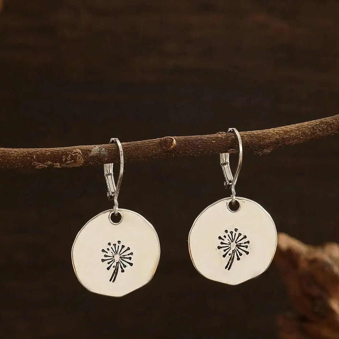 Retro Elegant Dandelion Zinc Alloy Irregular Circular Pendant Earrings for Women