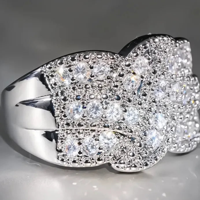 Elegant Women’s Geometric CZ Cross Ring for Wedding Party Jewelry