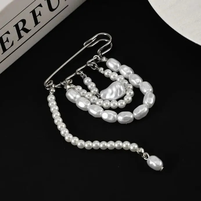 Pearl Beaded Brooch Pin Zinc Alloy Suit Accessory for Women Men
