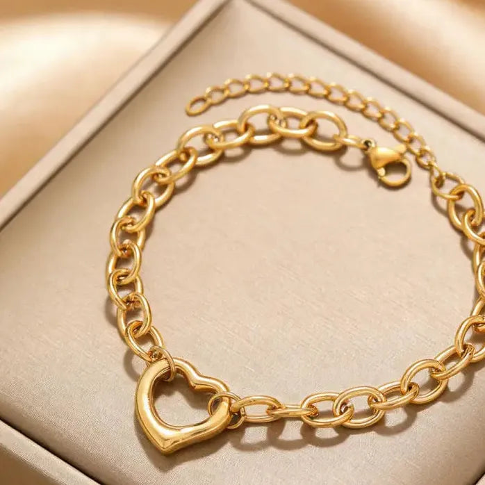 Irregular Hollow Heart Titanium Steel Bracelet for Women Ladies Jewelry Gift