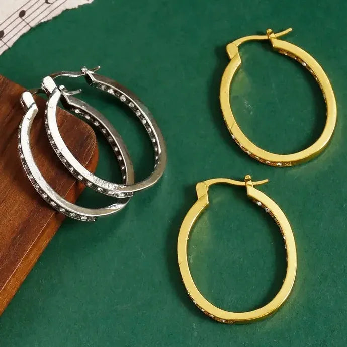 Temperament Zircon Hoop Earrings Zinc Alloy Elegant Shiny Jewelry Accessories