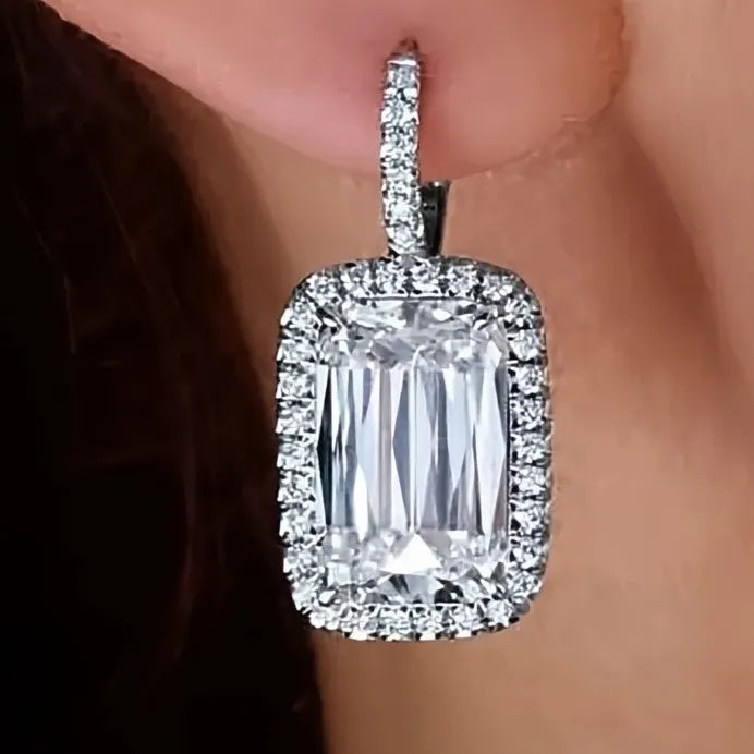 Geometric Cubic Zirconia Drop Earrings Silver Jewelry for Women Party