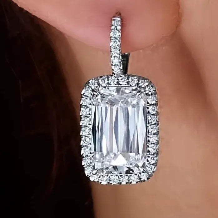 Geometric Cubic Zirconia Drop Earrings Silver Jewelry for Women Party