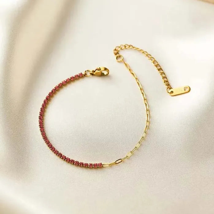 Luxury Colorful Cubic Zirconia Tennis Bracelet Women Stainless Steel Gold Chain Jewelry Gift