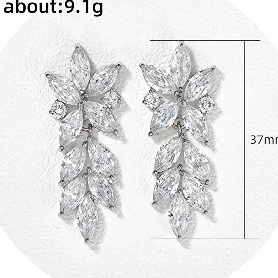 Geometric Cubic Zirconia Drop Earrings Silver Bridal Jewelry 2022 Brass Alloy