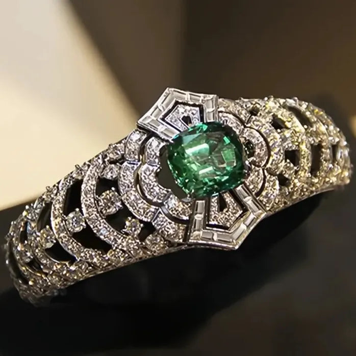 Green Cubic Zirconia Geometric Wedding Rings for Women Anniversary Jewelry