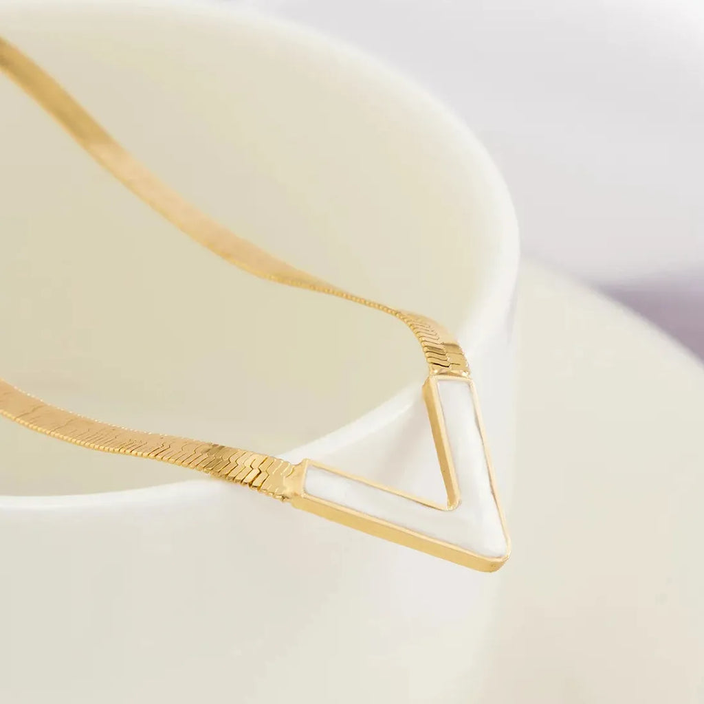 Gold Stainless Steel Snake Chain Necklace Women Korean V Blade Clavicle Jewelry