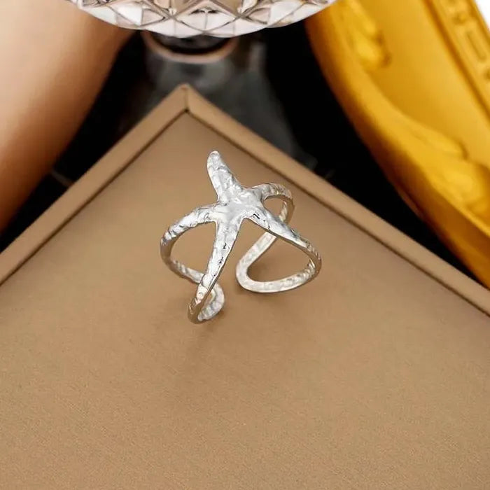 Stainless Steel Adjustable Starfish Open Ring Vintage Gold Jewelry Trendy