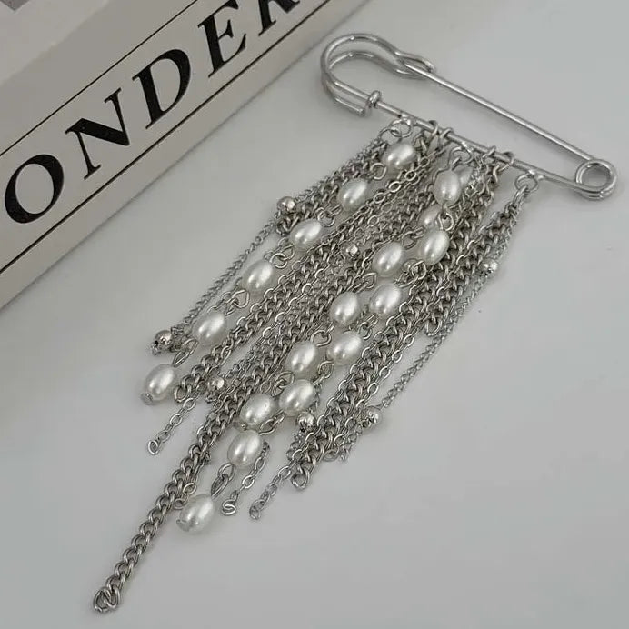 Geometric Punk Imitation Pearl Bead Brooch Zinc Alloy Pendant for Women Men