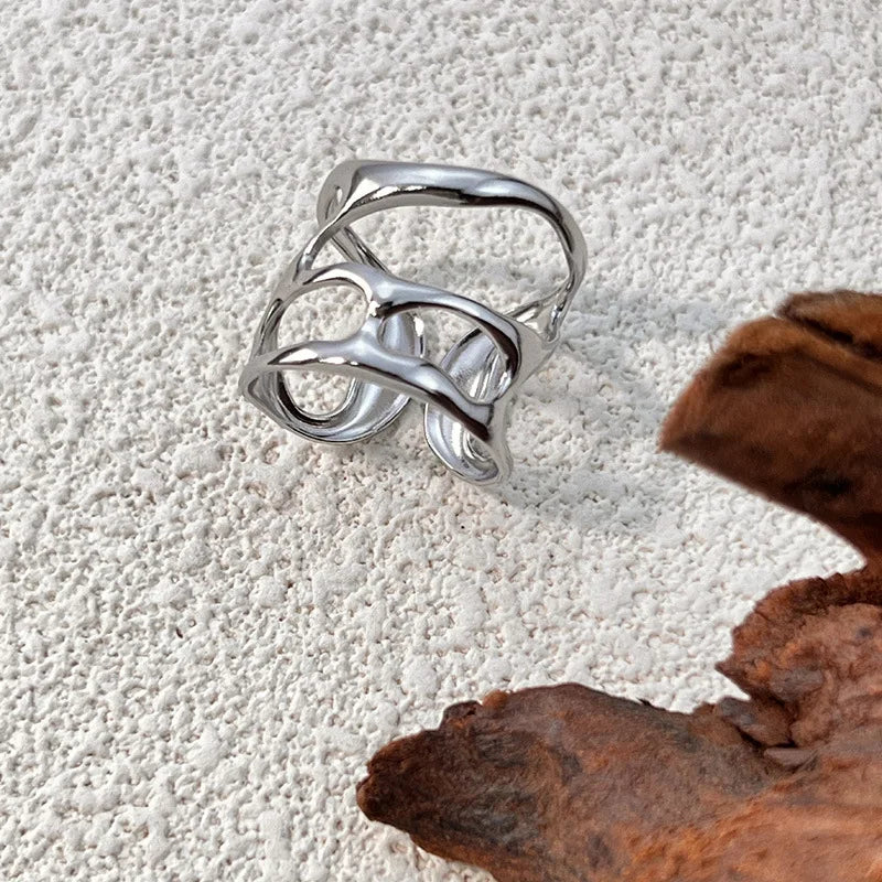 18k Gold Plated Stainless Steel Geometric Twist Ring Unisex Punk Jewelry