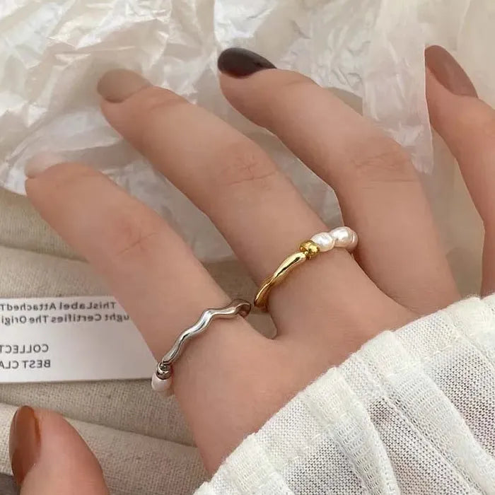 2026 Silver Pearl Geometric Handmade Wedding Rings for Women Couples Gifts Jewelry