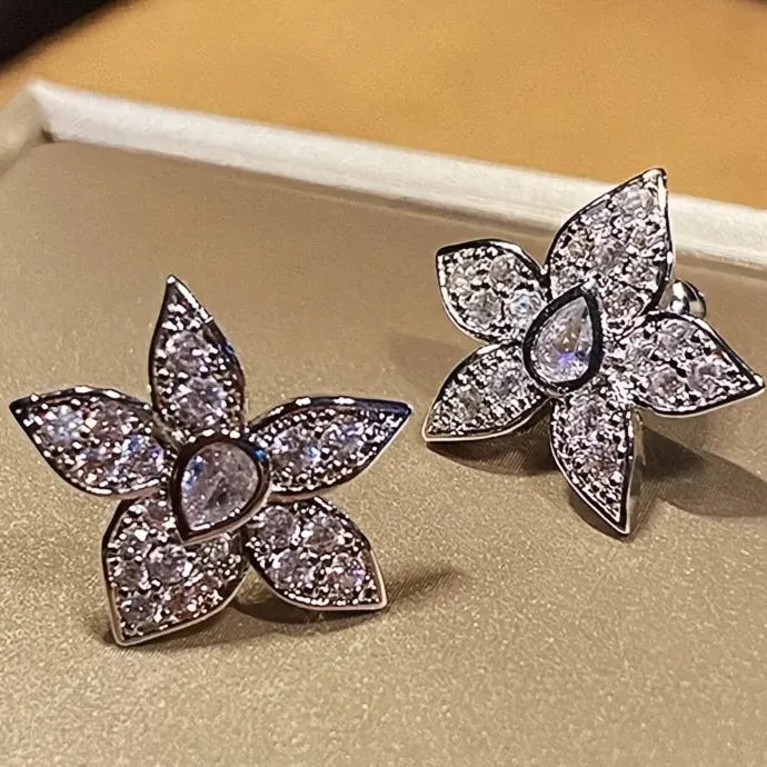 Delicate Flower Shaped Women Stud Earrings Copper Alloy CZ Jewelry