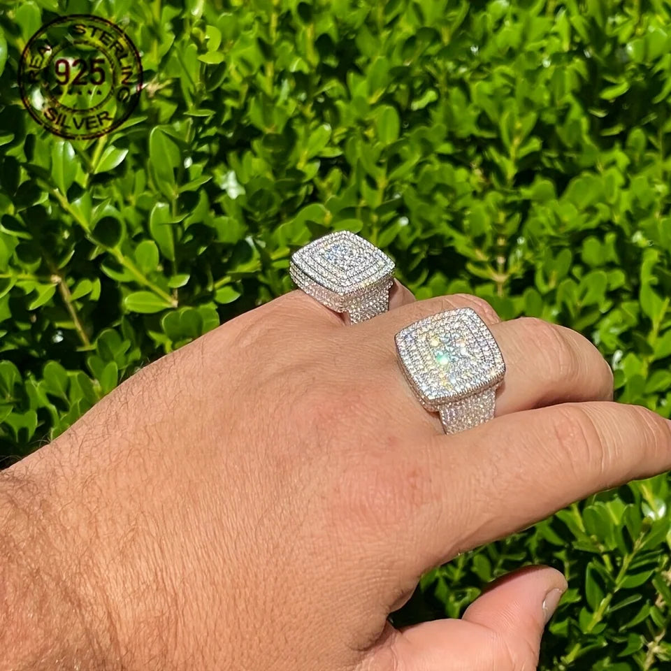 Men’s Domineering Square Cut Zircon Ring 925 Sterling Silver Hip Hop