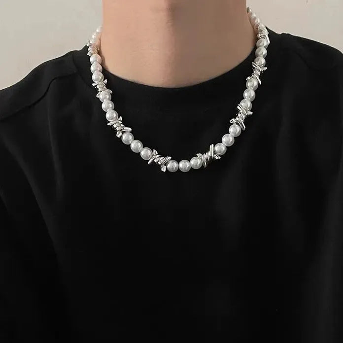 Thorns Chain Imitation Pearl Necklace Men Hip-Hop Punk Jewelry 2026 Trend