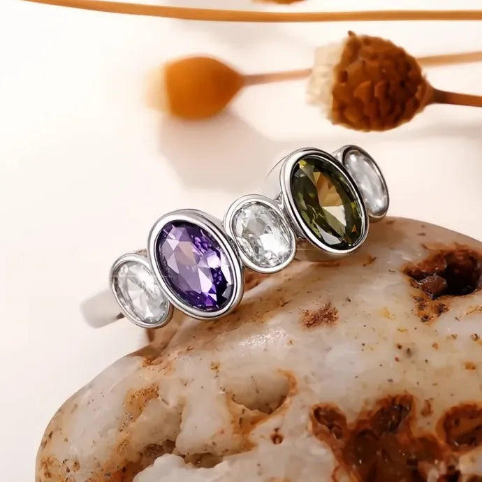 Vintage Geometric Brass CZ Rings for Women Olive Purple White Finger Ring