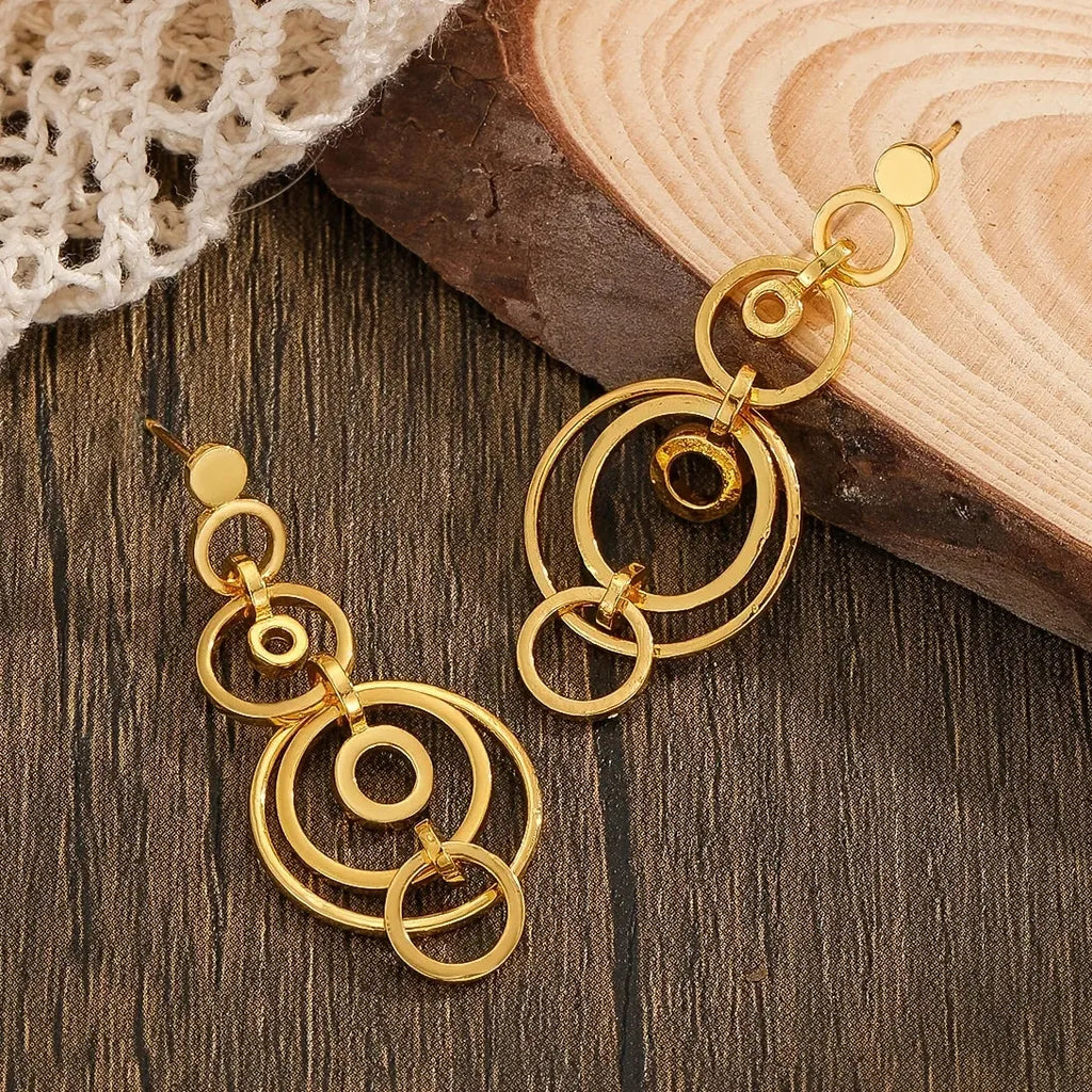 Geometric Gold Color Hollow Drop Earrings for Women Zinc Alloy Jewelry