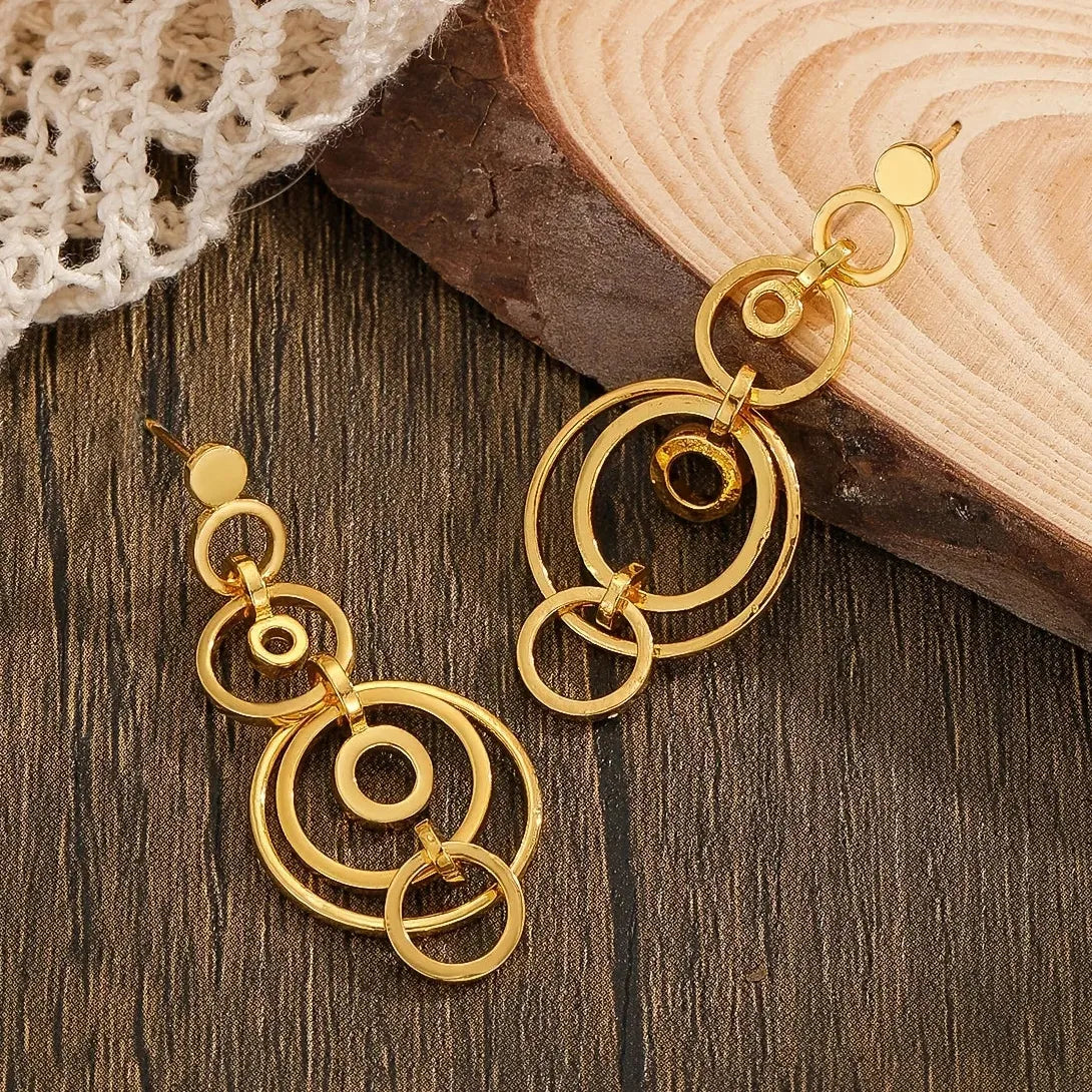 Geometric Gold Color Hollow Drop Earrings for Women Zinc Alloy Jewelry