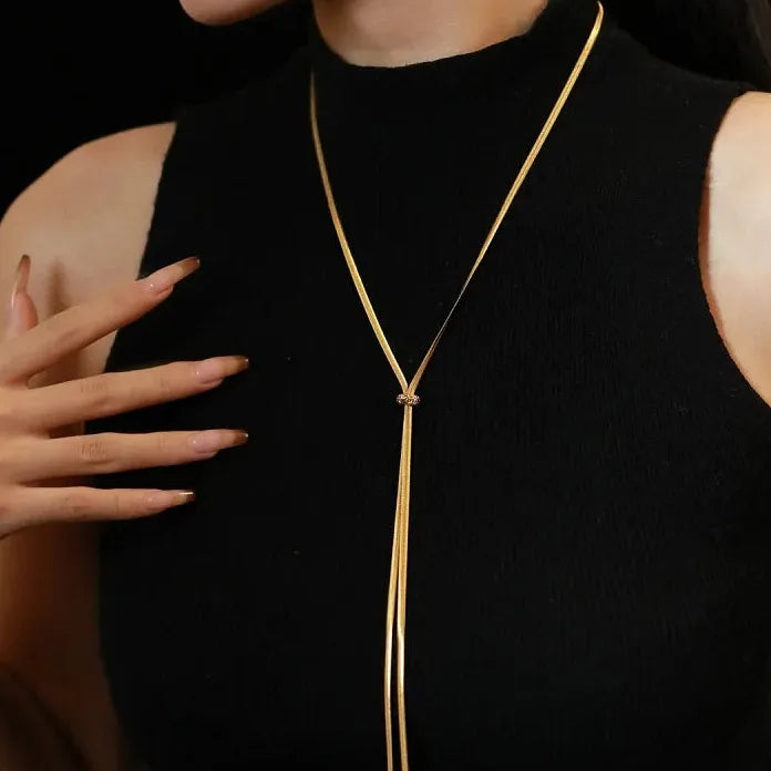 Gold Color Punk Y-Shaped Metal Snake Bone Chain Necklace for Women