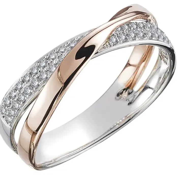 Fresh Two Tone X Shape Zinc Alloy Cross Ring for Women Wedding Jewelry Trend
