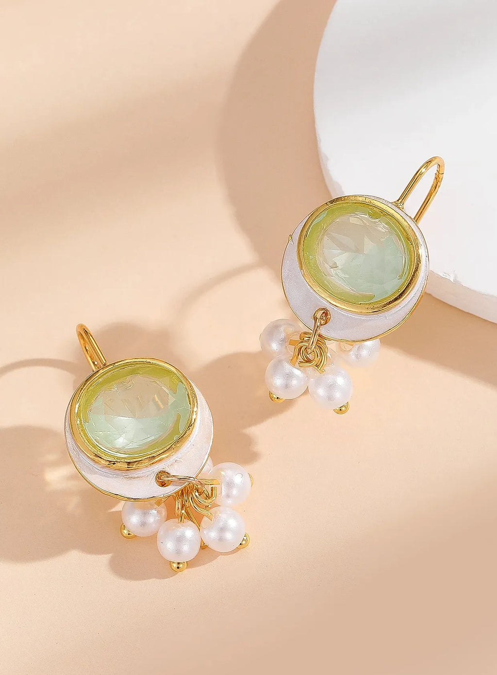 Creative Geometric Pearls Double Drop Round Stone Dangle Earrings Zinc Alloy Women