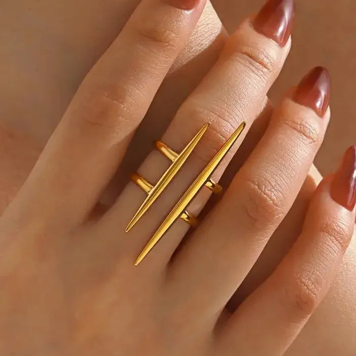 Vintage Stainless Steel Double-Layer Hollow Open Rings for Women, Hypoallergenic Jewelry