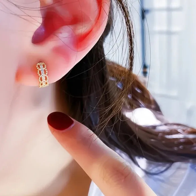 Geometric Hoop Earrings with Cubic Zirconia Gold Color Copper Alloy for Women