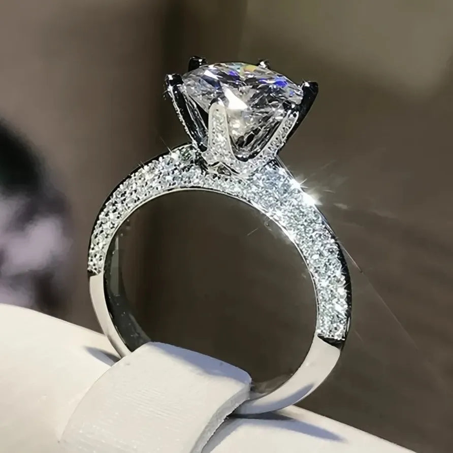 Classic Eternity Wedding Ring for Women 6-Prong Cubic Zirconia Band