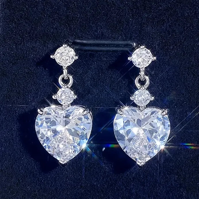 Heart Cubic Zirconia Drop Earrings White Pink Yellow for Women