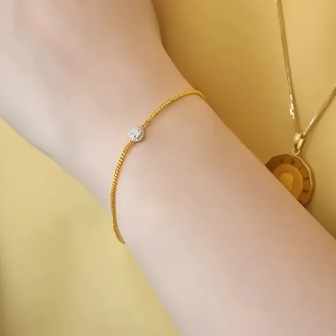 Adjustable Luxury Gold Figaro CZ Bracelet for Women Copper Alloy Jewelry