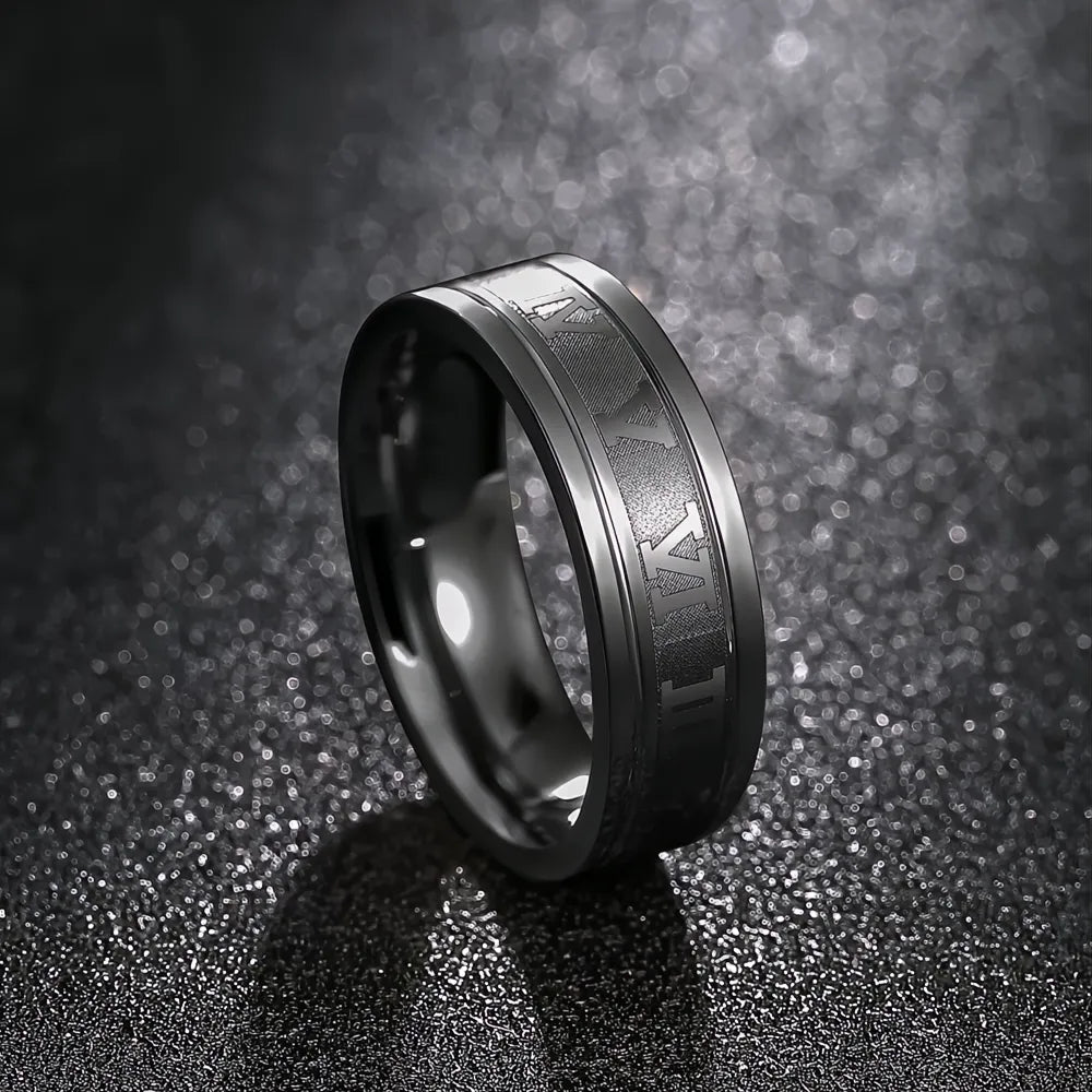 Vintage Roman Numerals Men Stainless Steel Rings Set, Fashion Simple Geometric Jewelry Gift
