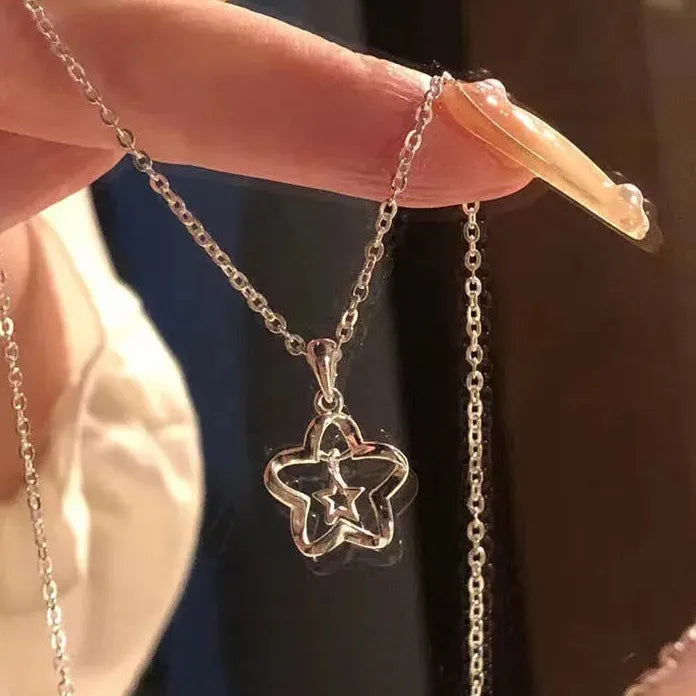 Galaxy Star Pendant Necklace Y2K Punk Clavicle Chain for Women Men