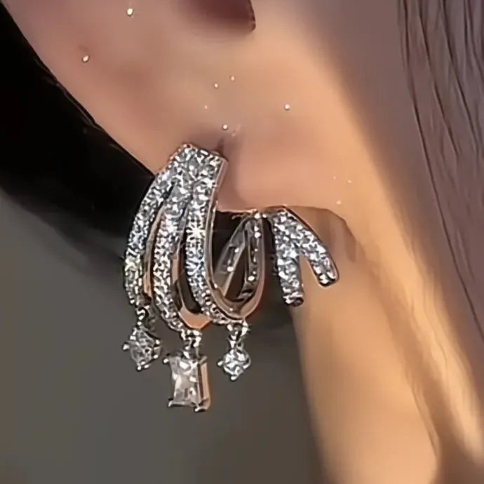 Elegant Multilayer Geometric CZ Drop Earrings Copper Alloy Wedding Jewelry for Women