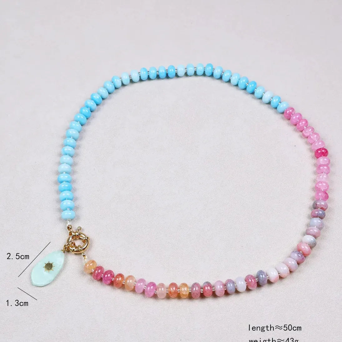 Handmade Multi Colored Rice Bead Natural Stone Geometric Pendant Choker Necklace