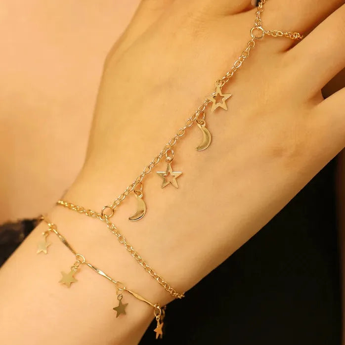Star Moon Tassel Adjustable Bracelet for Women Vintage Celestial Jewelry Gift