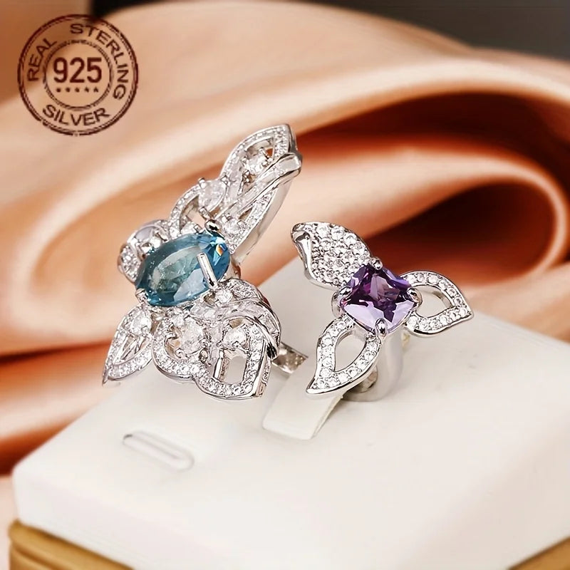 2026 Luxury 925 Sterling Silver Oval Aquamarine Tanzanite Garnet Ring – White Gold Plated