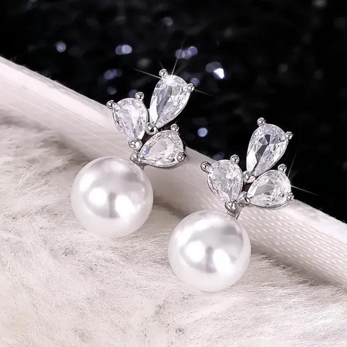 Elegant Dainty Simulated Pearl Earrings with Cubic Zirconia for Women