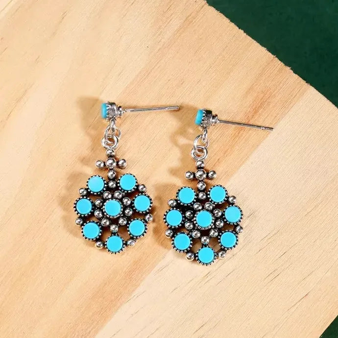 Vintage Turquoise Metal Snowflake Earrings Bohemian Jewelry Gift Women