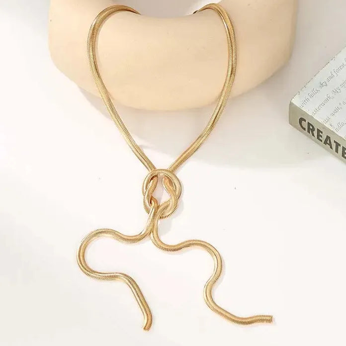 Vintage Gold Snake Chain Knot Tassel Necklace Women Punk Thick Metal Jewelry Gift