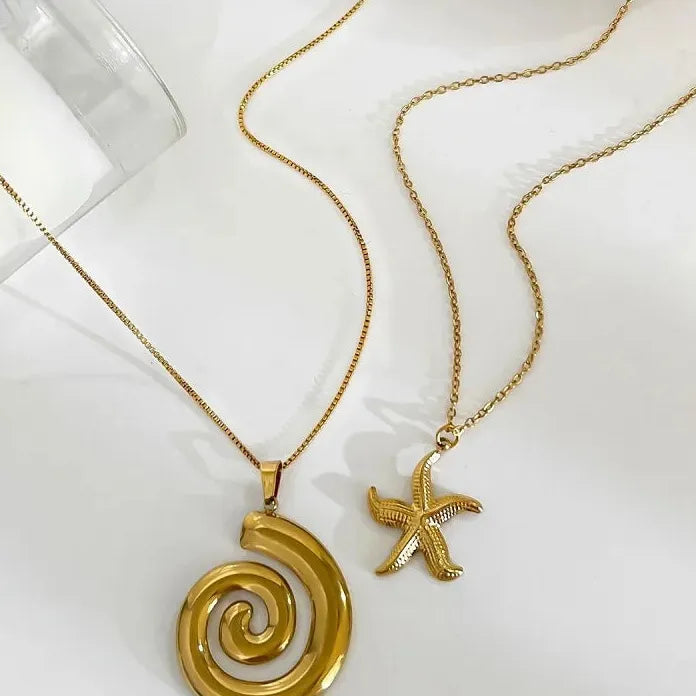 Stainless Steel Starfish Pendant Necklace for Women Gold Spiral Chain Jewelry