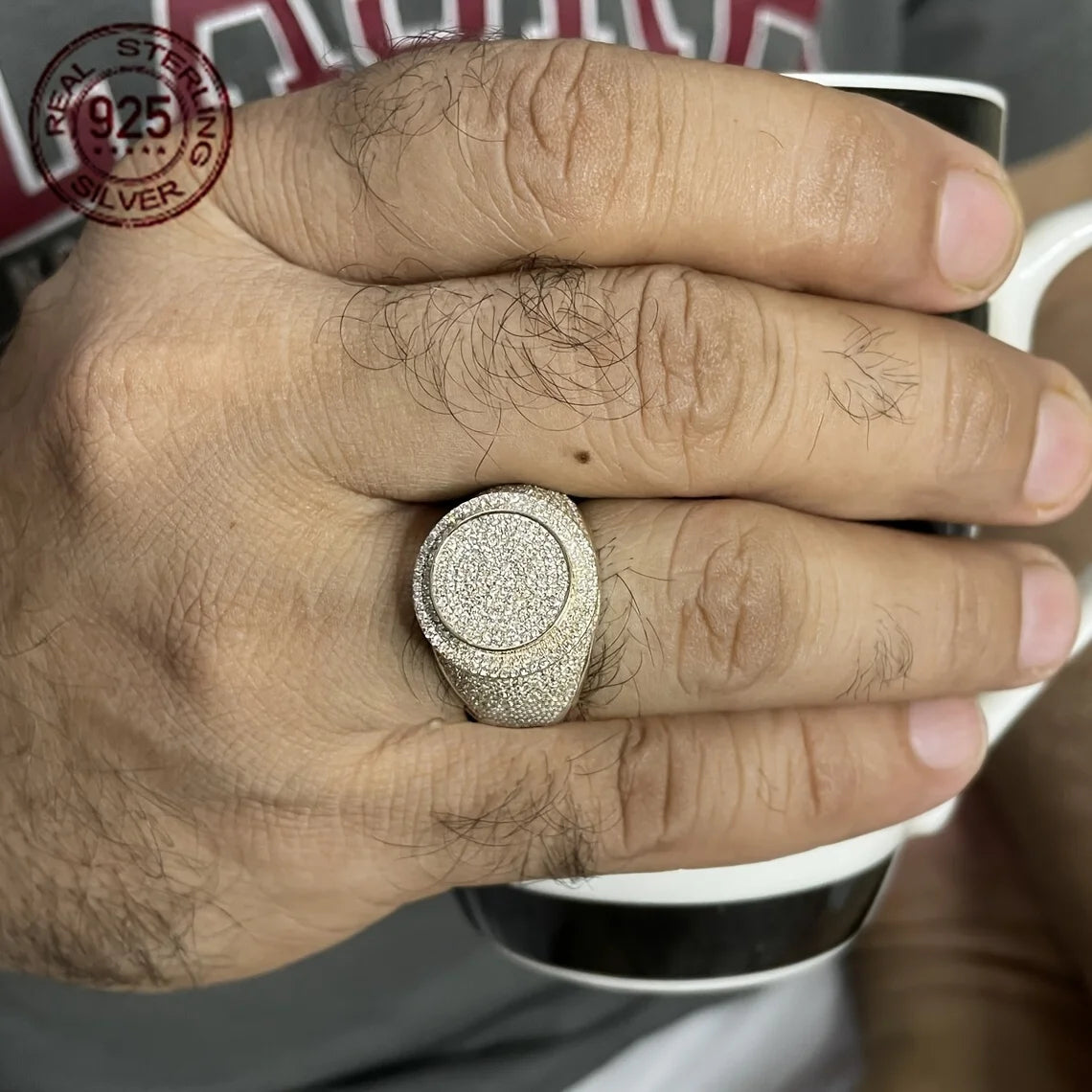 18K Gold Plated 925 Sterling Silver Iced Out CZ Men’s Hip Hop Dome Ring