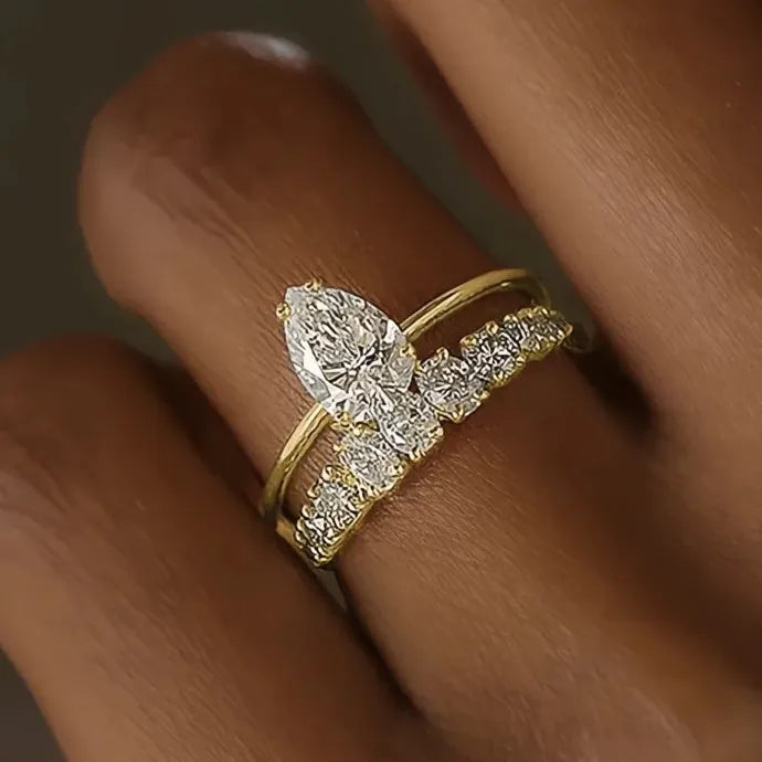 Opulent Bridal Ring Set for Women with Bright Cubic Zirconia Brass Design