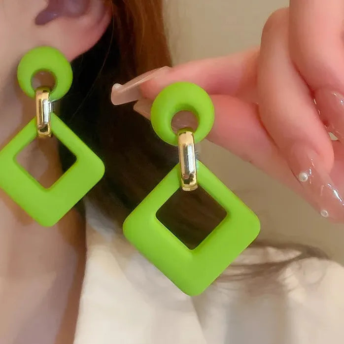 Rose Red Yellow Green Fluorescent Acrylic Square Drop Earrings for Women Stylish Jewelry