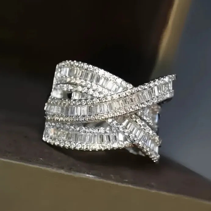 Brass Cubic Zirconia Cross Wedding Band Ring for Women Stylish Jewelry