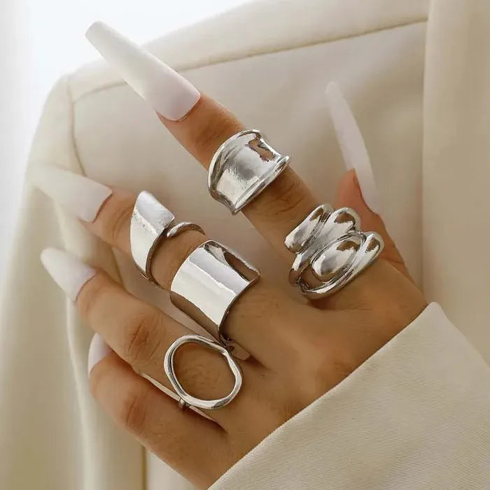 5Pcs Adjustable Gold Geometric Hollow Rings Fashion Jewelry Set 2026