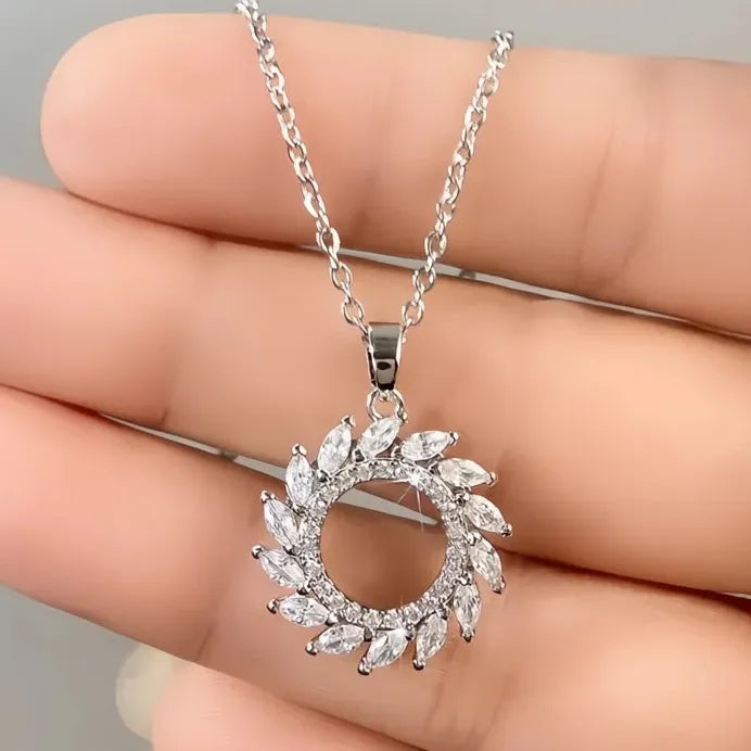 Elegant Circle Pendant Necklace with Marquise Cubic Zirconia for Women