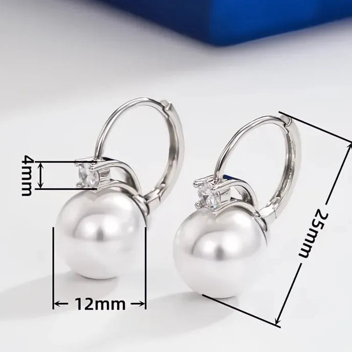 Elegant Copper Alloy Pearl Drop Earrings for Women with Shiny CZ Inlay, Trendy Geometric Design for Wedding Engagement