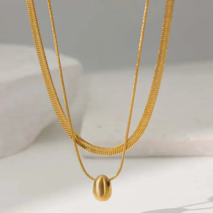 Vintage Gold Stainless Steel Water Drop Pendant Necklace for Women Snake Chain