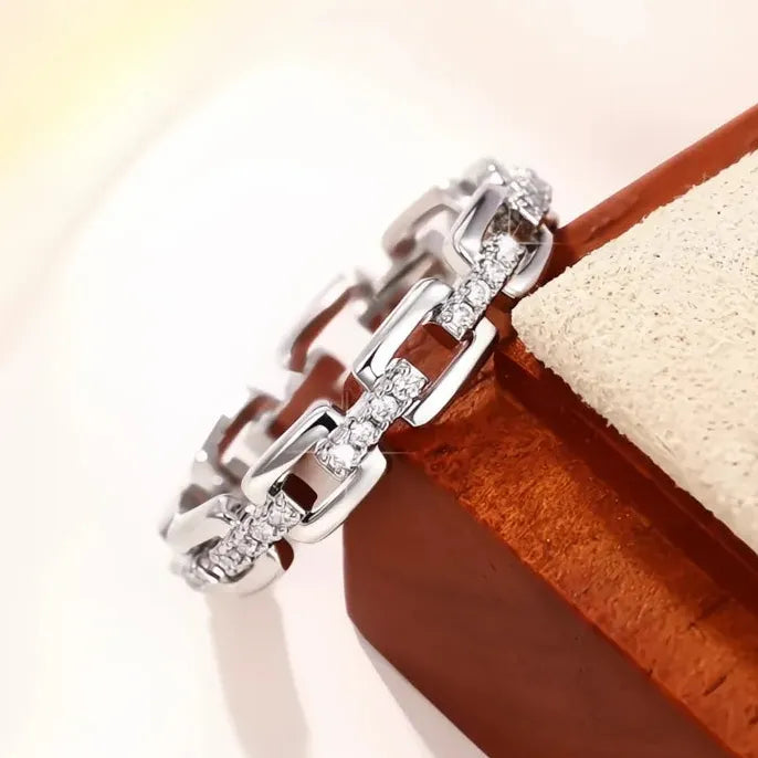 Classic Linked Brass CZ Wedding Bands for Men and Women Couple Eternity Rings